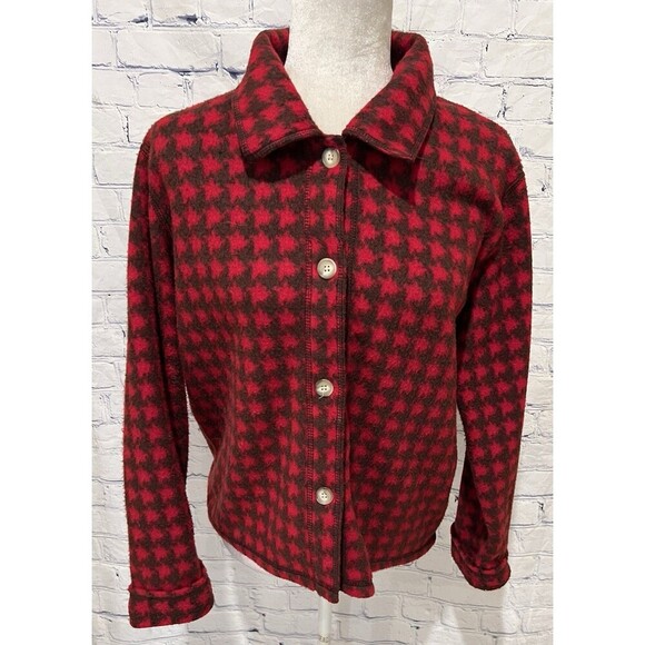 All Points By Reference Point Red & Black Houndstooth Fleece Jacket Size Small - Picture 1 of 7